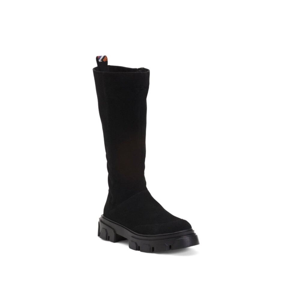 Farm Rio Women Long Black Fabric Platform Retro Round toe Knee Zip Boots sz 6
